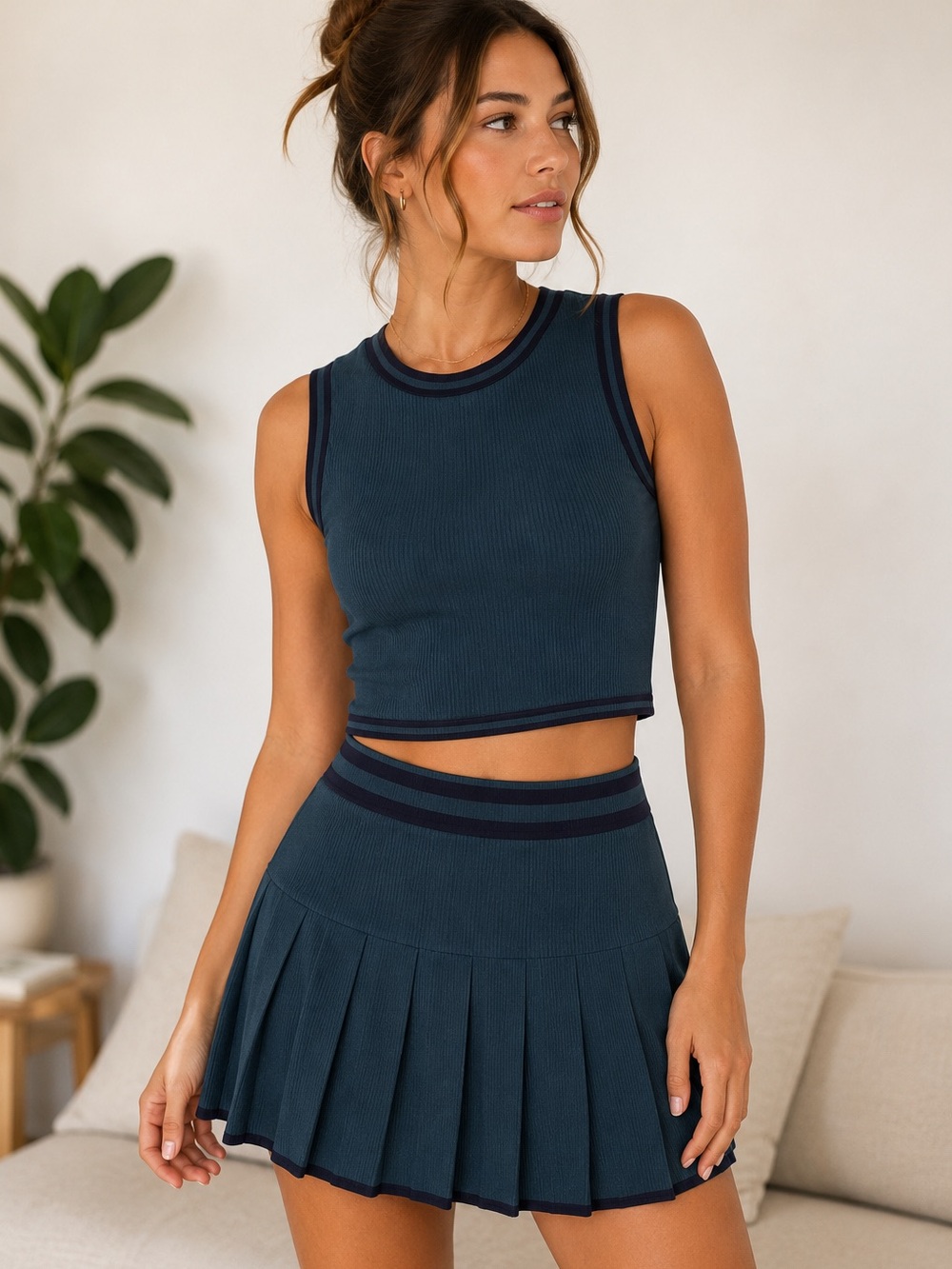 Pleated Tennis-Style Mini Skirt in Dark Green